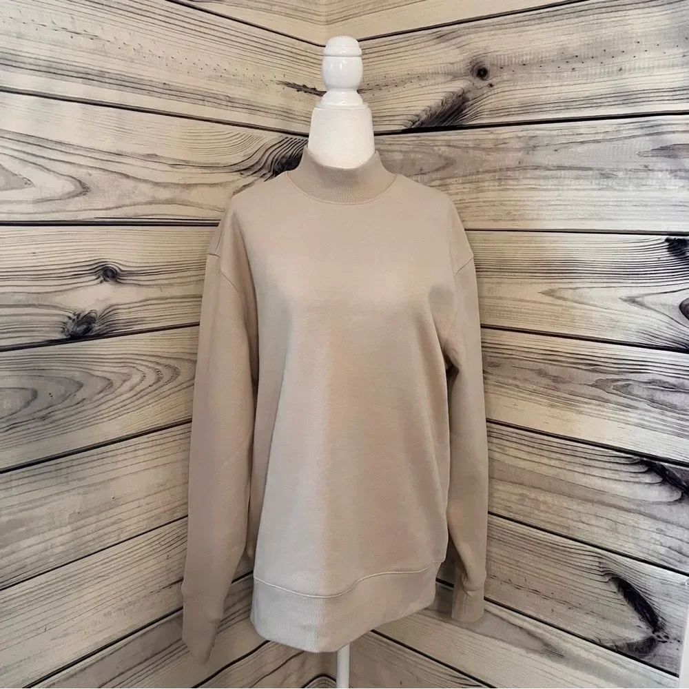 Express Beige Mock Neck Oversized Fleece Sweatshirt